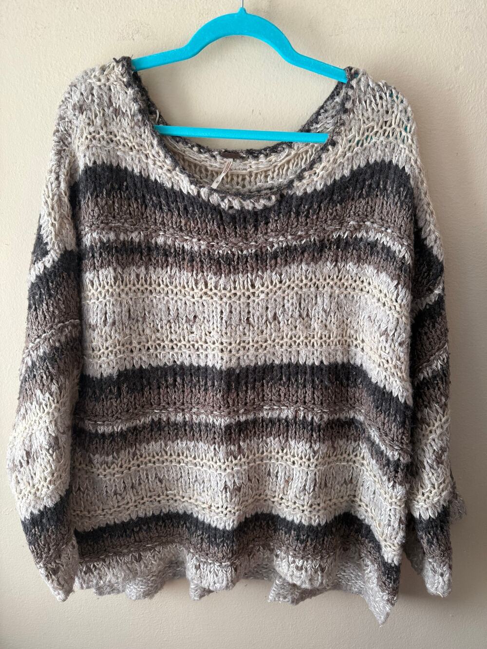 Free People Oversized Knit Brown & Beige Striped Sweater Size M